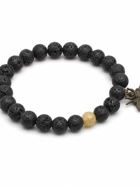 Handcrafted Lava Stone Bracelet with Bronze Bee Charm